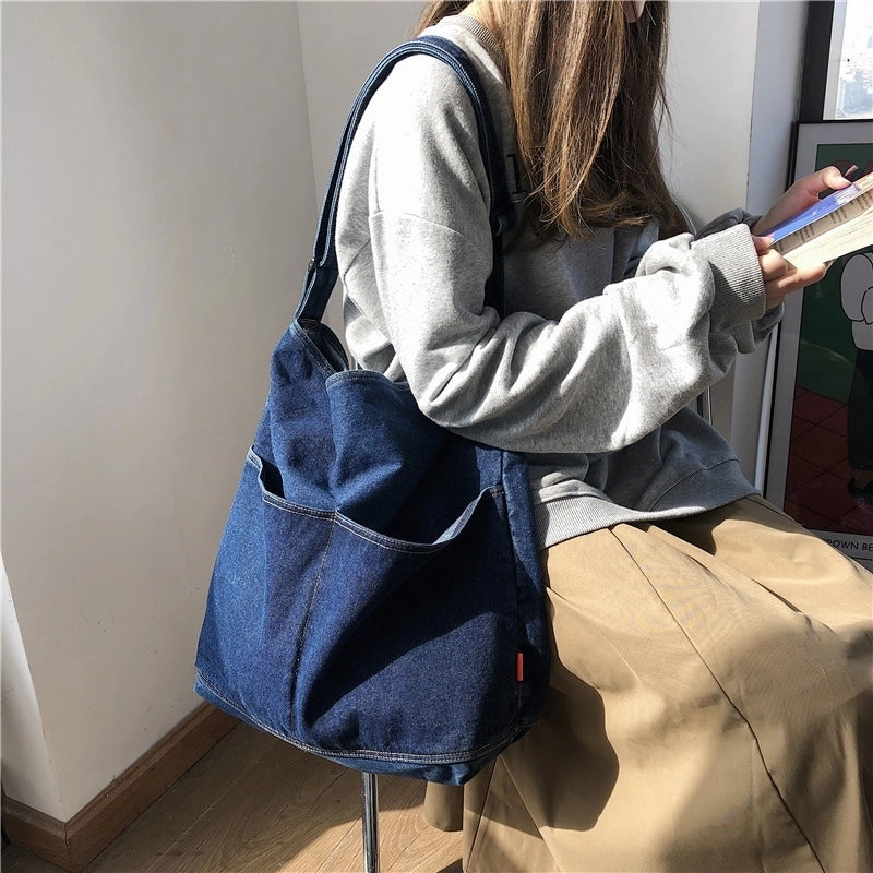 Women's Fashion Solid Color Denim Shopping Bags