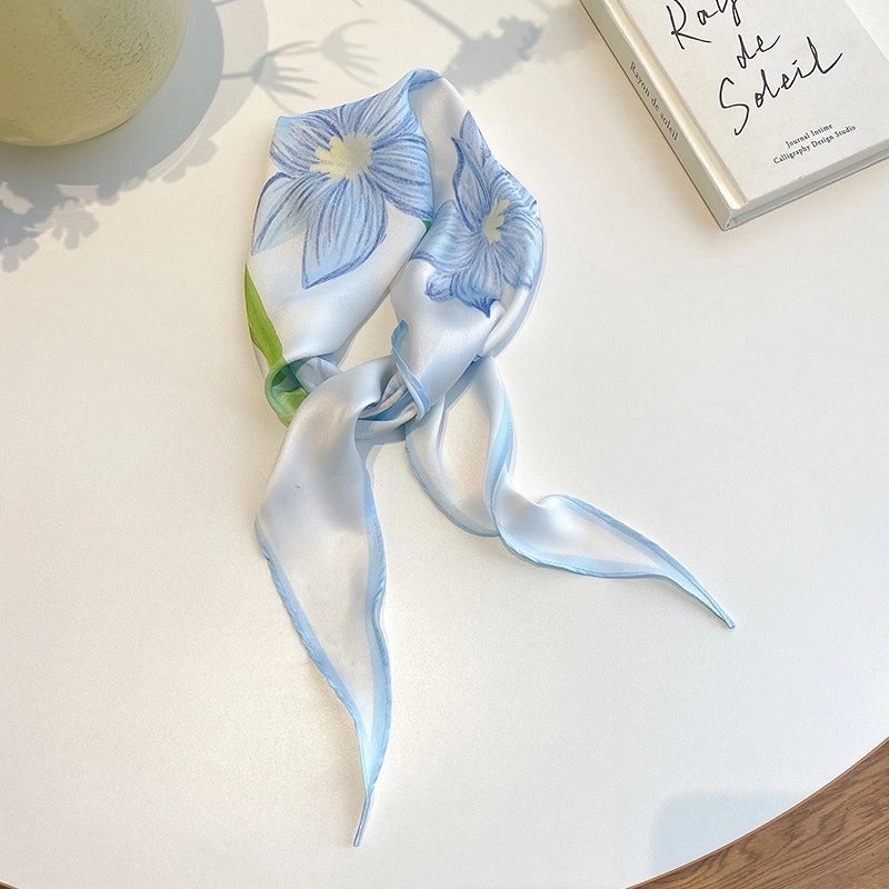 Women's Ig Style Minimalist Flower Satin Printing Silk Scarf