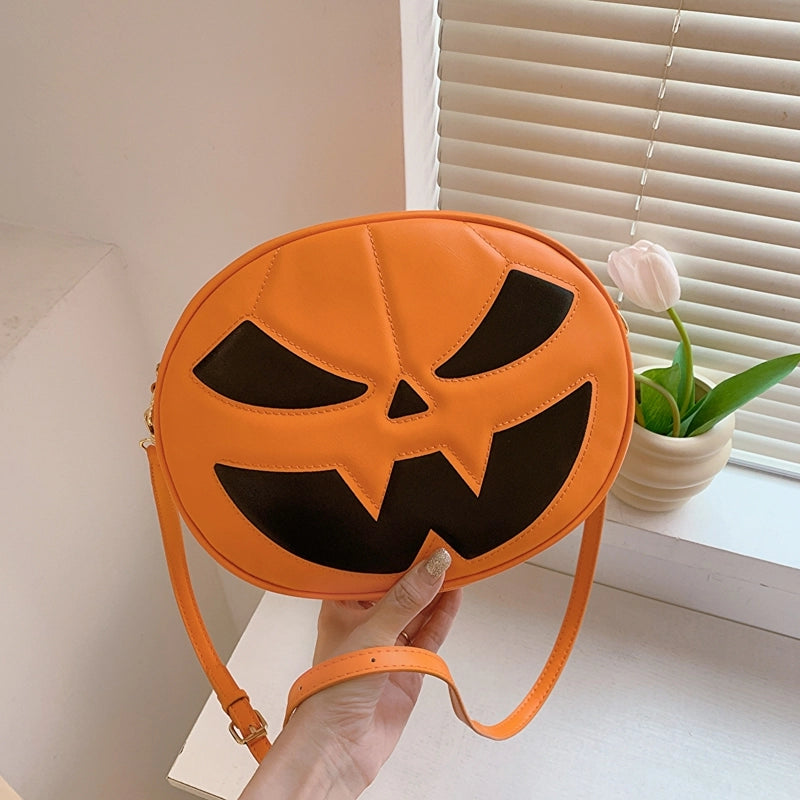 Halloween Women's Pu Leather Pumpkin Streetwear Square Zipper Shoulder Bag Crossbody Bag