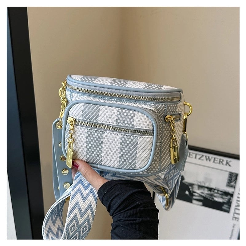 Women's Pu Leather Color Block Vintage Style Square Zipper Shoulder Bag