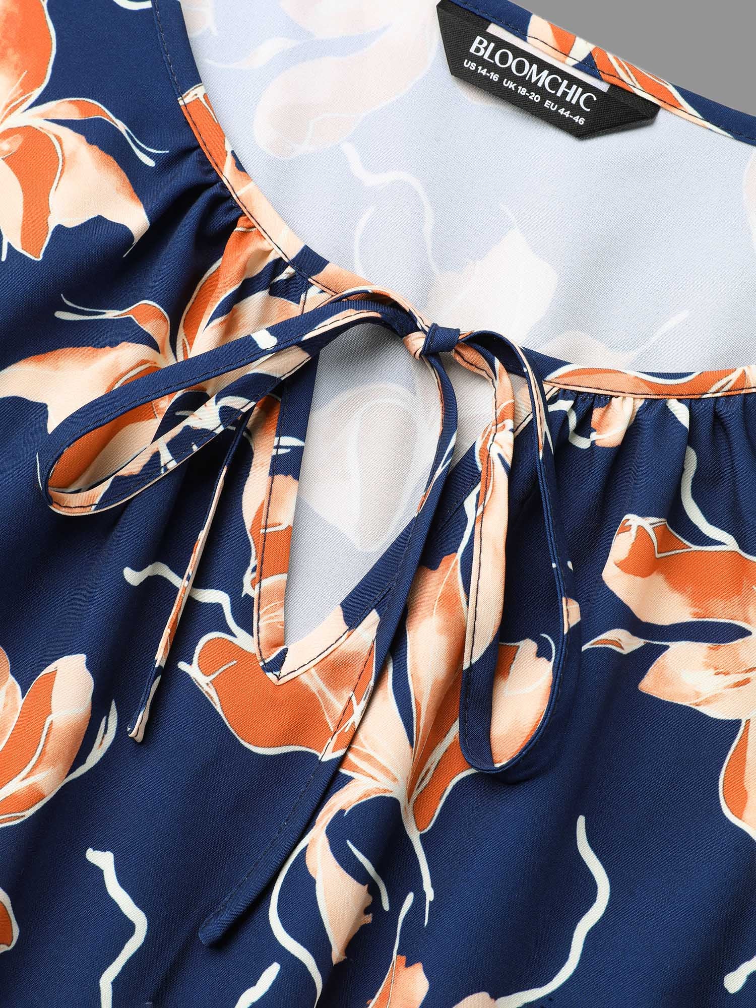 Tropical Flower Print Pockets Waist-Tie Midi Dress
