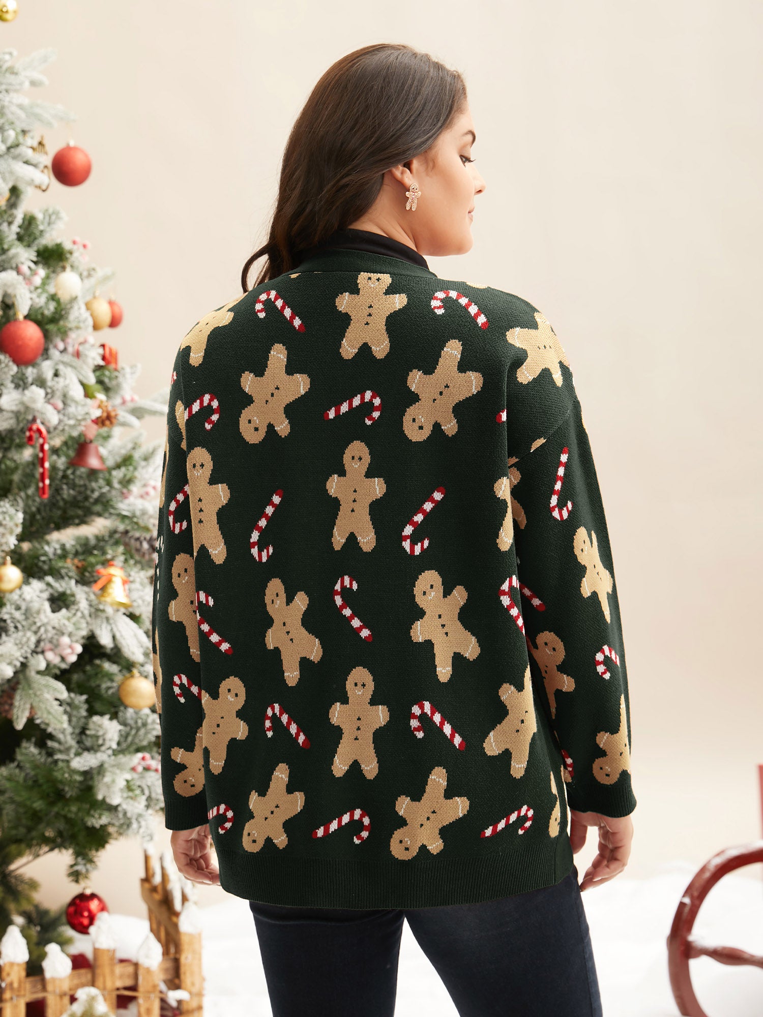 Gingerbread & Candycane Shimmering Threads Cardigan