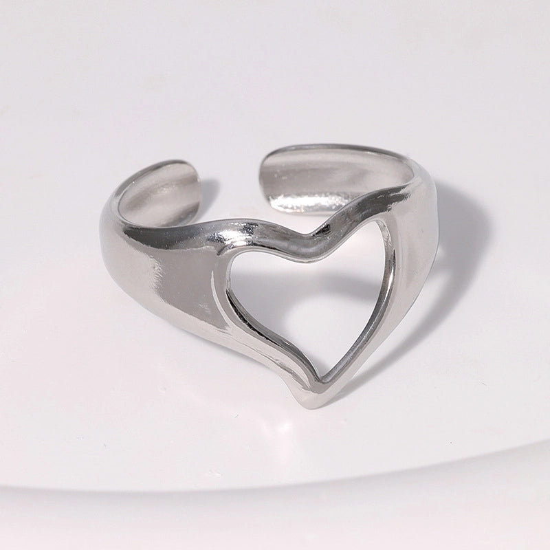 Casual Minimalist Geometric 304 Stainless Steel Hollow Out Inlay Open Rings