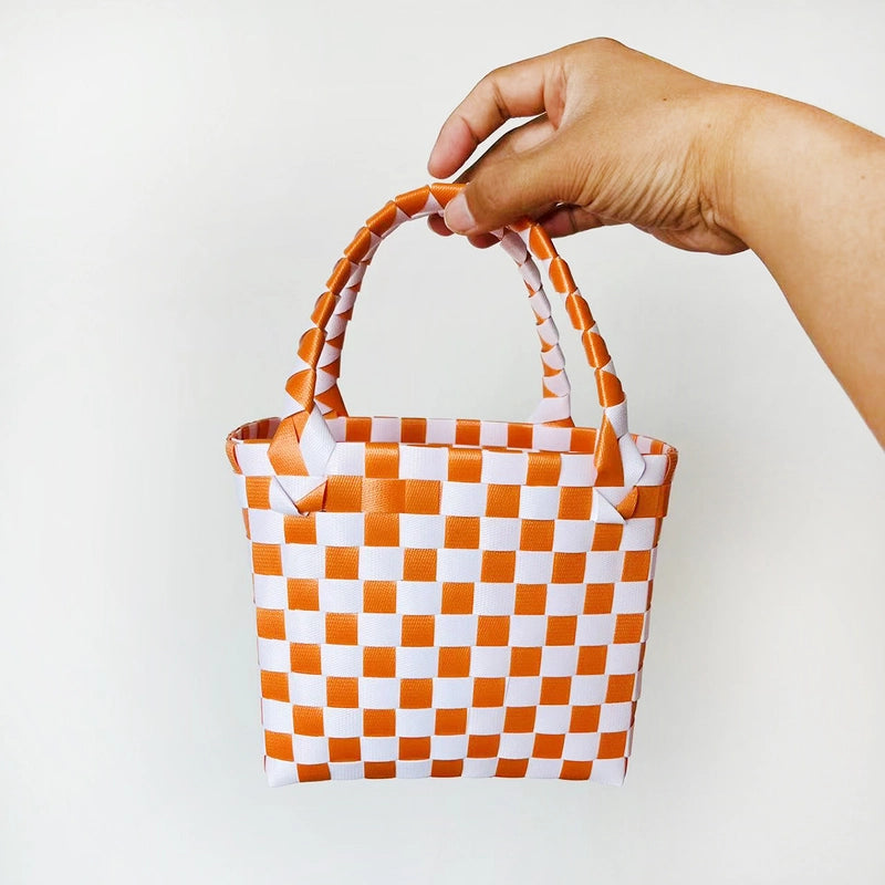 Women's PVC Color Block Plaid Vacation Weave Square Open Square Bag