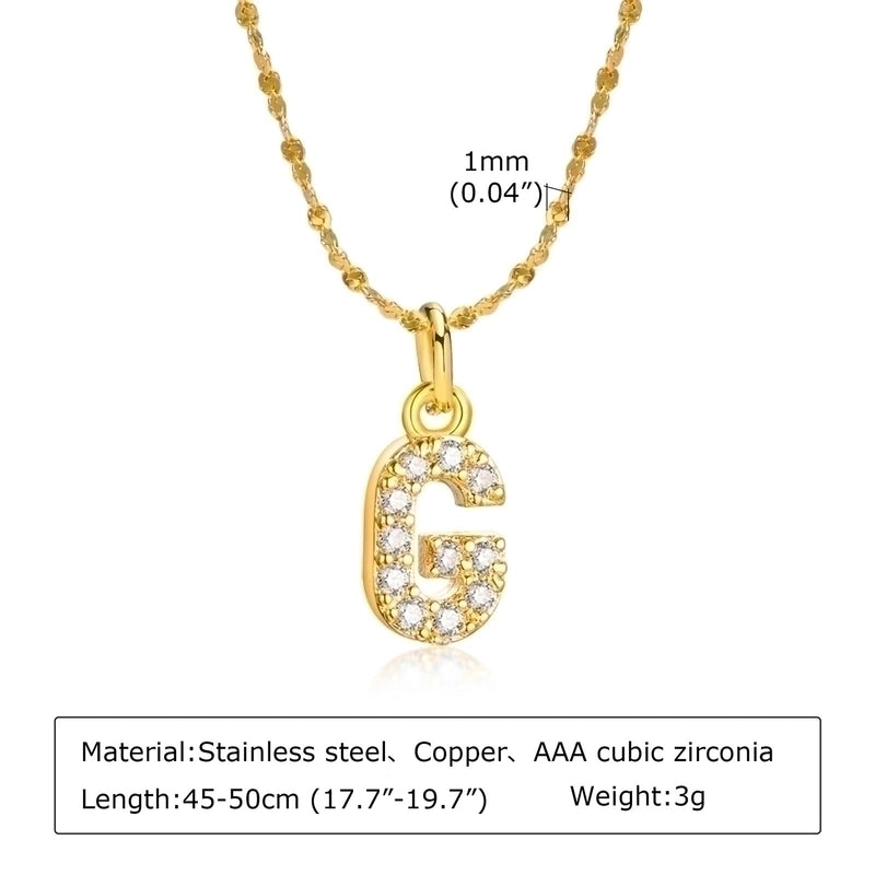 Minimalist Letter 201 Stainless Steel Copper Inlay Artificial Diamond Pendant Necklace