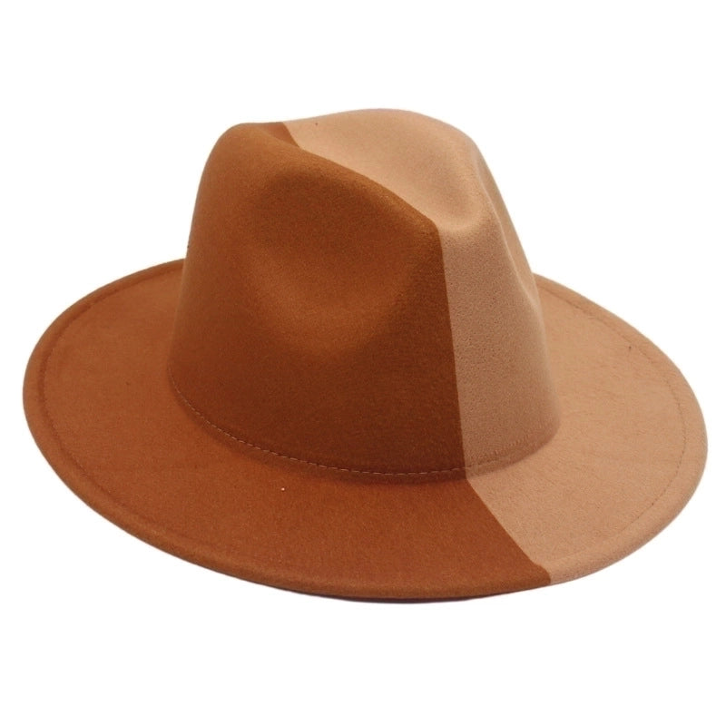 Unisex Basic Color Block Wide Eaves Fedora Hat