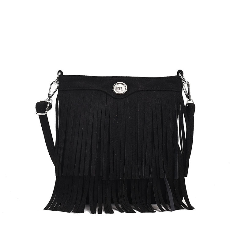 Women's Deerskin Velvet Solid Color Classic Style Tassel Square Zipper Crossbody Bag