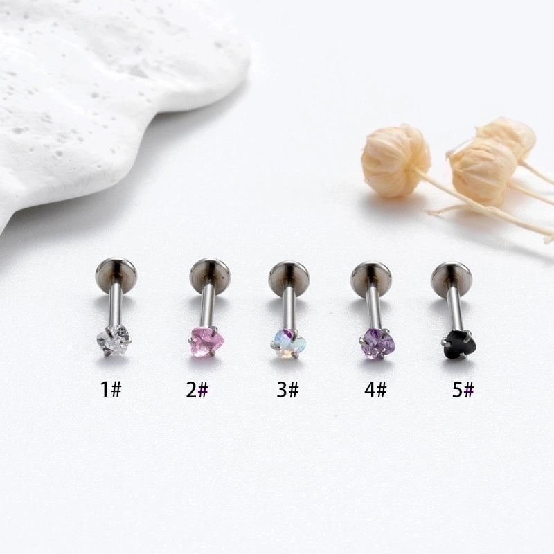 1 Piece Ear Cartilage Rings & Studs Heart Shape 316L Stainless Steel  Plating Inlay Zircon