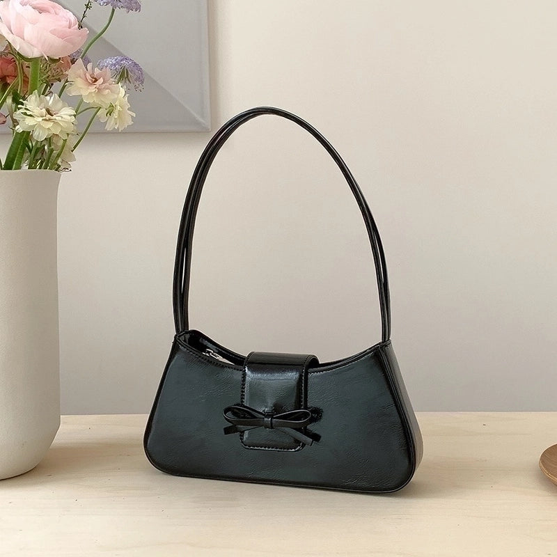 Women's Medium Pu Leather Solid Color Bow Knot Streetwear Zipper Underarm Bag