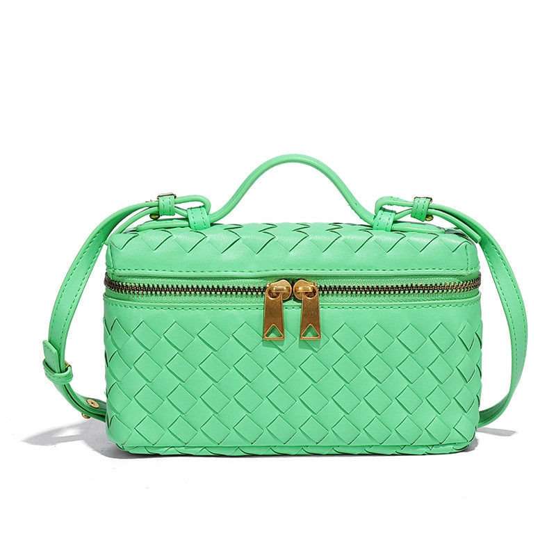 Women's PU Solid Color Classic Style Streetwear Weave Square Zipper Shoulder Bag Handbag