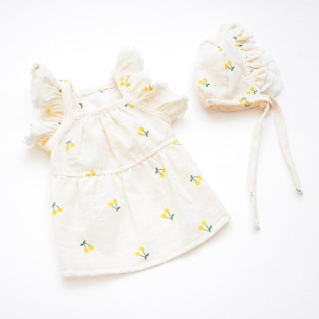 Cherry Printed Dog Cat Dress With Hat