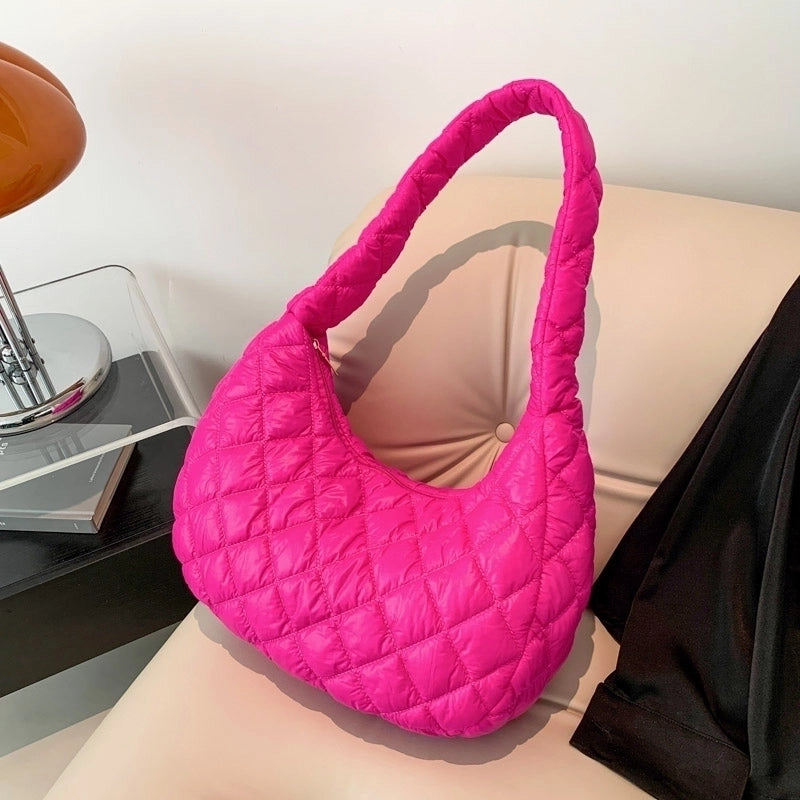 Women's Cotton Solid Color Basic Dumpling Shape Zipper Shoulder Bag Underarm Bag