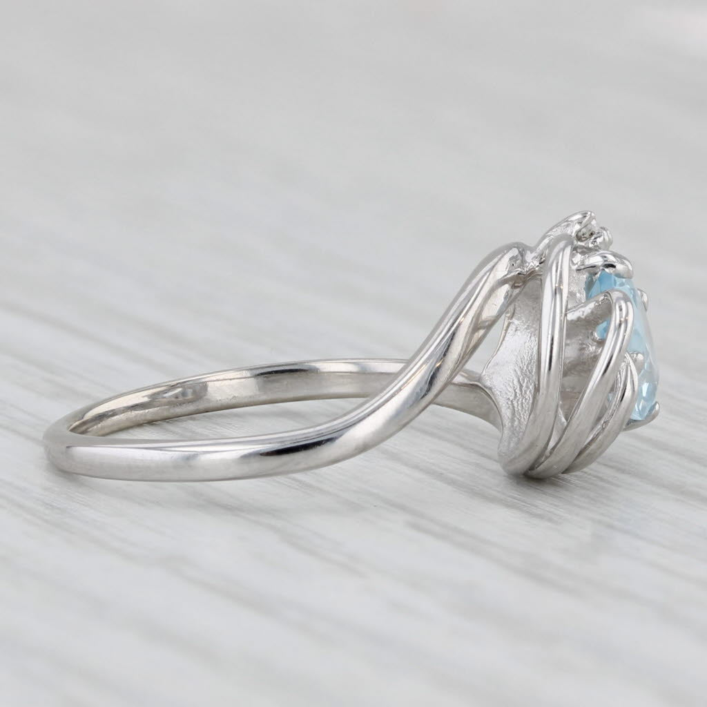 0.83ctw Aquamarine Diamond Ring 14k White Gold Size 6.5 Bypass