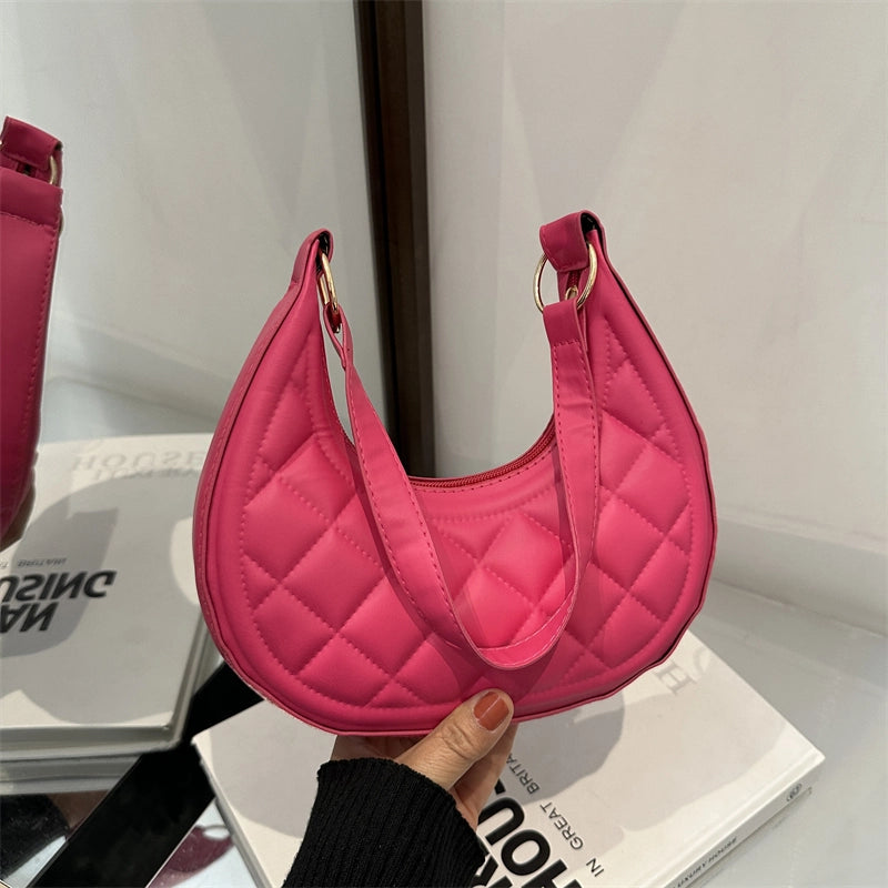 Women's Small Pu Leather Solid Color Streetwear Dumpling Shape Zipper Shoulder Bag Underarm Bag