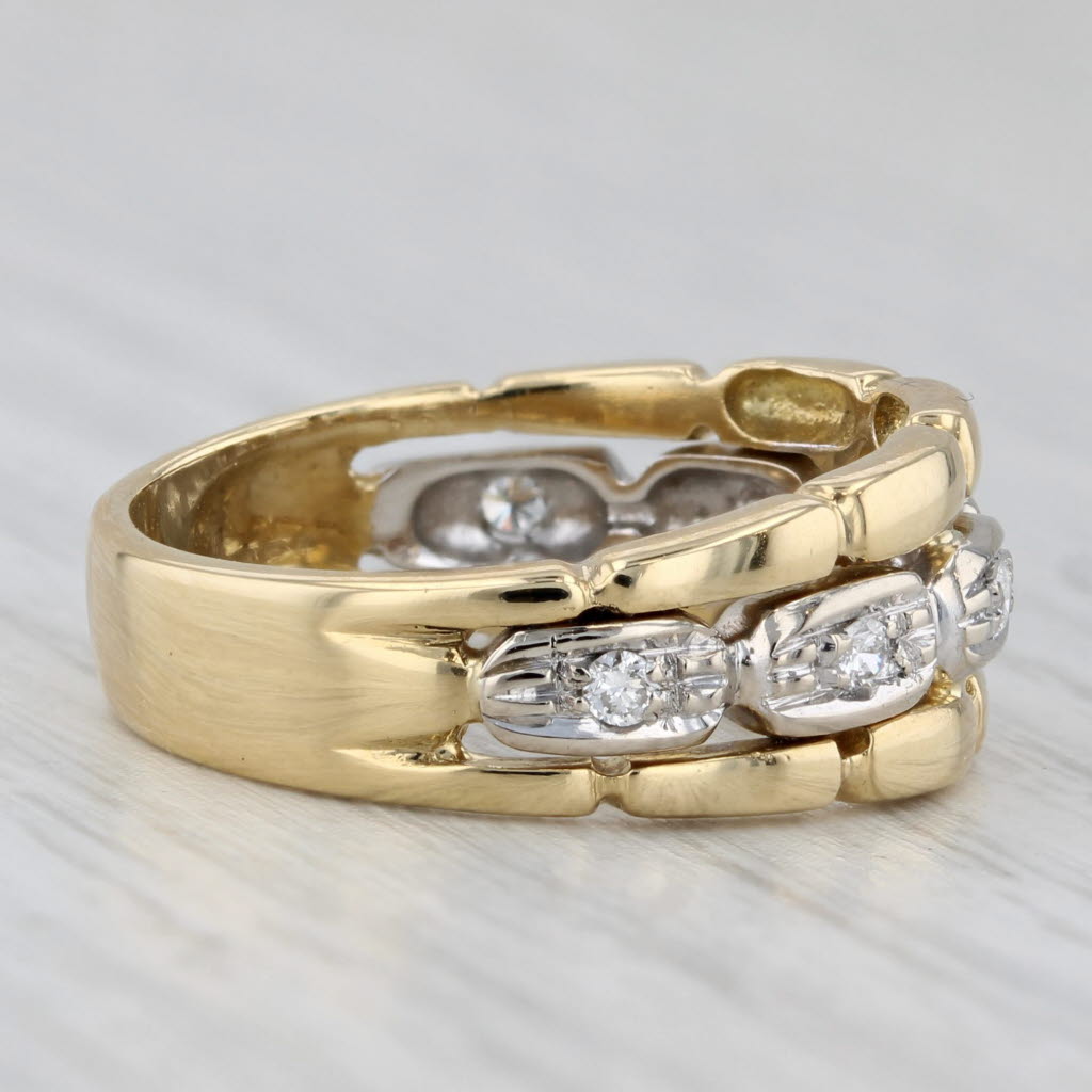 0.12ctw Diamond 2-Toned Band 18k Yellow White Gold Size 7.25 Bamboo Pattern Ring