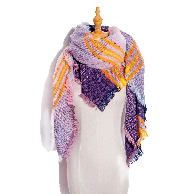 Hot New Autumn And Winter Square Scarf Split Women's Shawl Bristle Triangular Binder Plaid Scarf