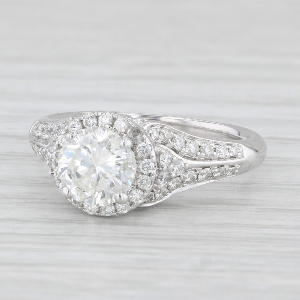 1.53ctw Round Diamond Halo Engagement Ring 14k White Gold Size 6 Demetrios