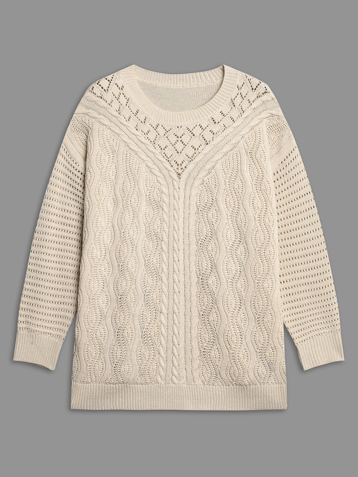 Cable Knit Hollow Out Textured Pullover