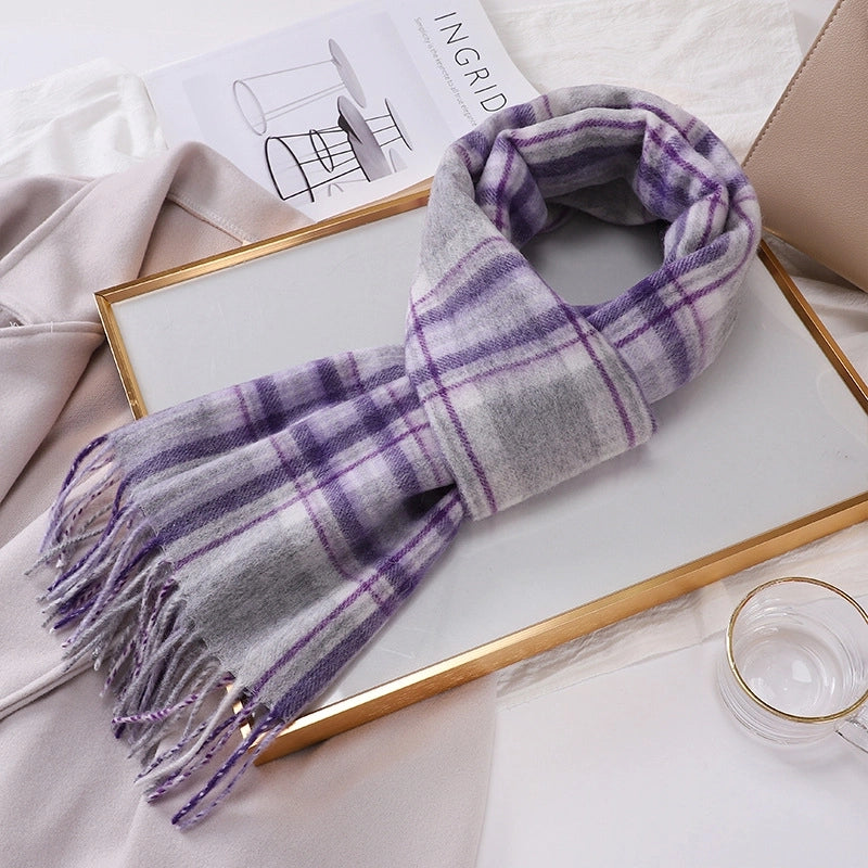 Women's Vintage Style Sweet Minimalist Stripe Plaid Artificial Wool Scarf