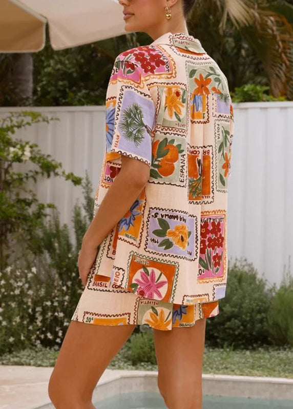 Loose Print Shirts And Shorts Two Piece Set Short Sleeve