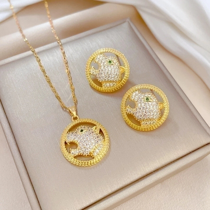 Copper Minimalist Plating Inlay Rhombus Bow Knot Zircon Jewelry Set
