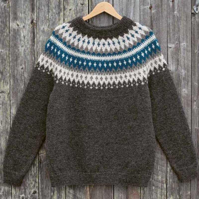 Vintage Warm Knitted Jacquard Iceland Crew Neck Sweater