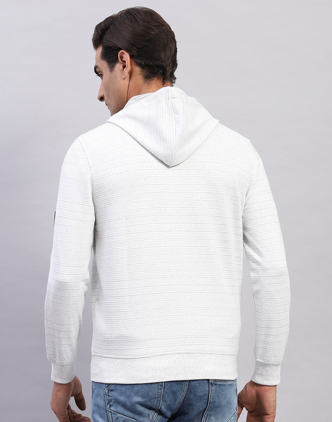 Men White Solid Hooded Full Sleeve Sweatshirt