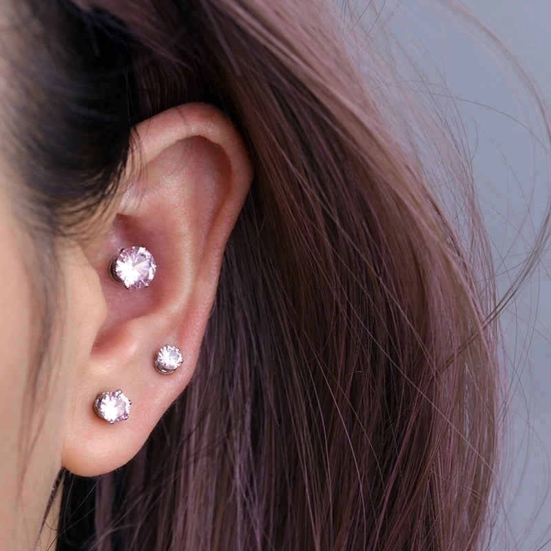 Ear Cartilage Rings & Studs Minimalist Geometric 316L Stainless Steel  Plating Zircon