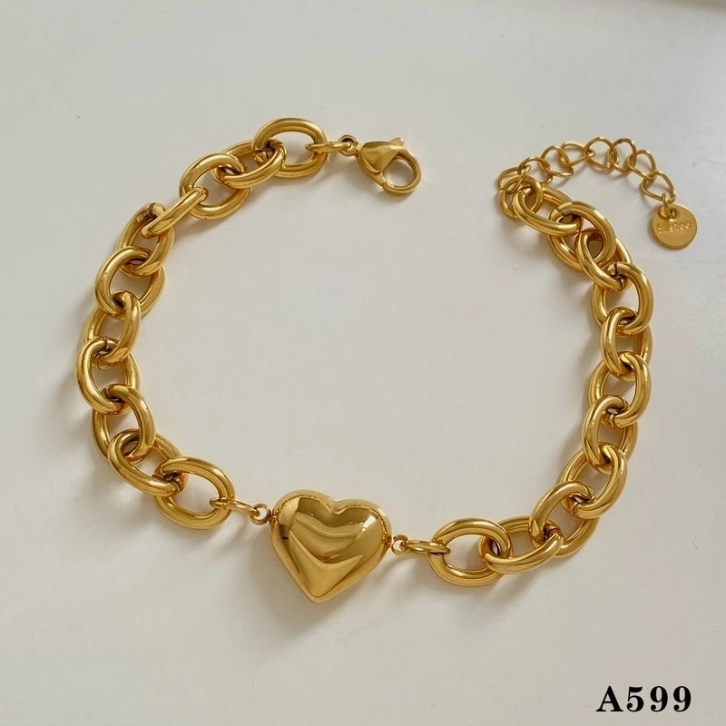 2 Pieces Casual Modern Style Geometric Heart Shape 304 Stainless Steel 16K Gold Plated White Gold Plated Gold Plated Zircon Bracelets In Bulk