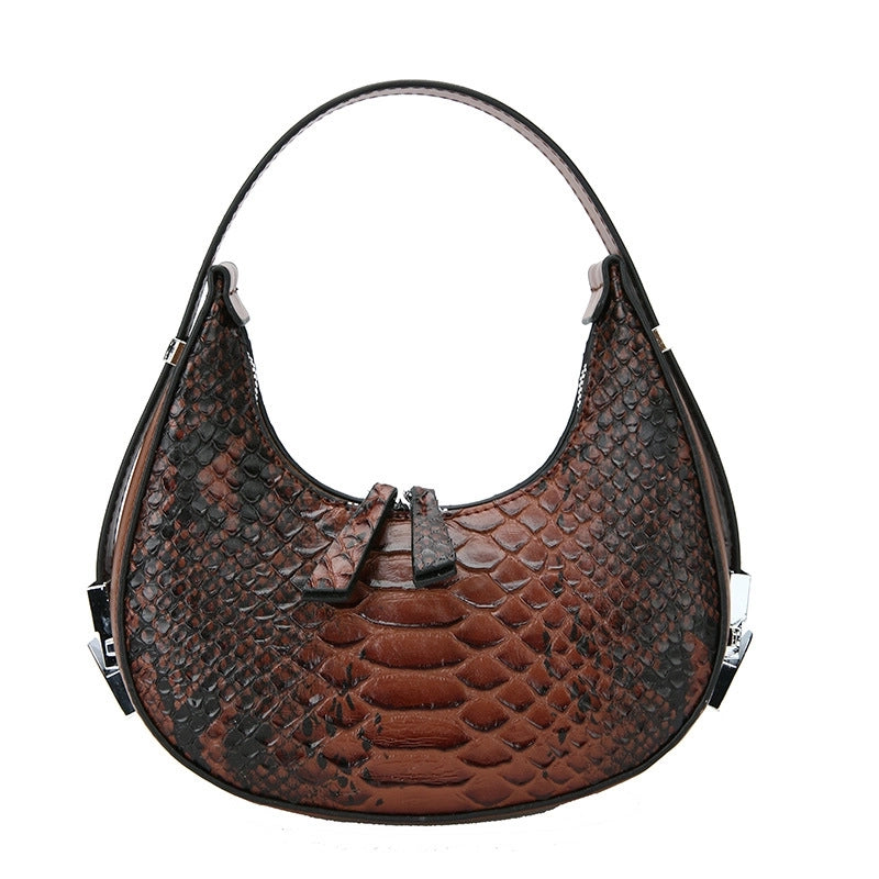 Women's All Seasons Pu Leather Crocodile Streetwear Round Zipper Handbag Underarm Bag