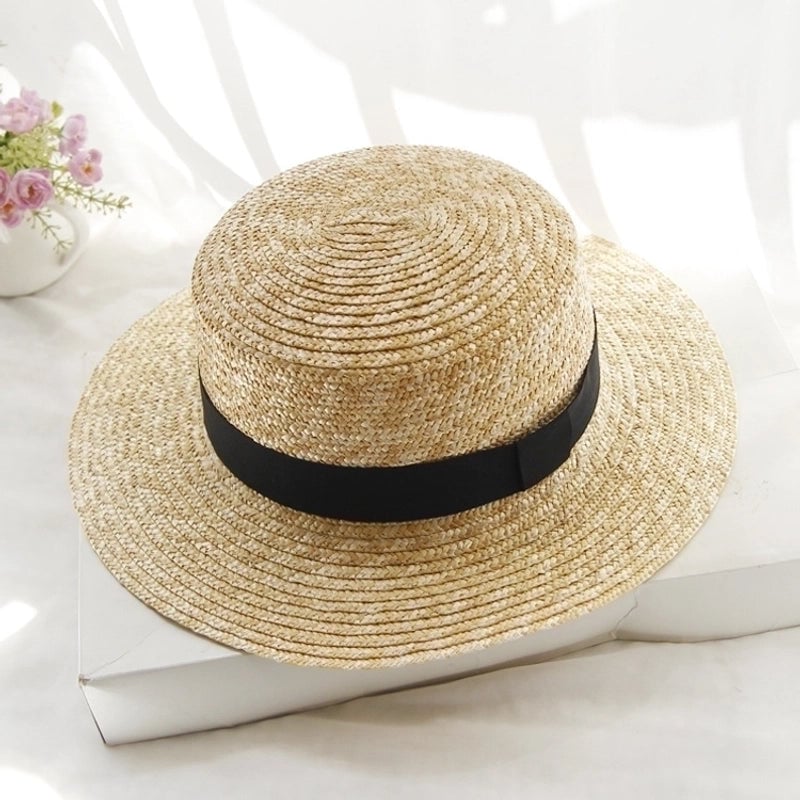 Unisex Vacation Solid Color Flat Eaves Straw Hat