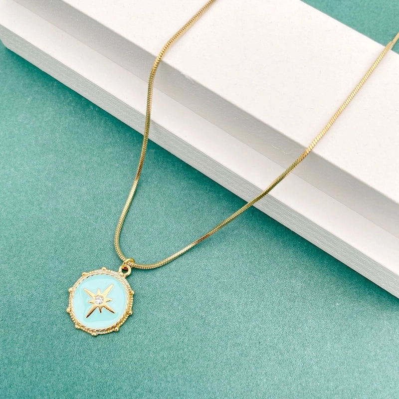 Fashion Round Water Droplets 304 Stainless Steel Natural Stone Zircon 14K Gold Plated Plating Inlay Stainless Steel Necklaces