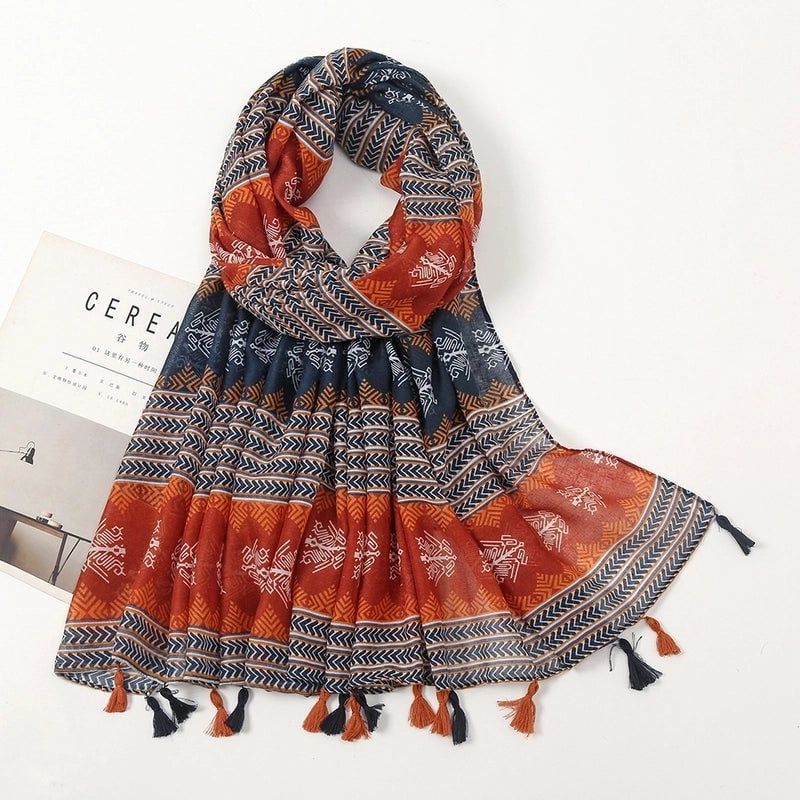 Women'S Bohemian Geometric Cotton And Linen Scarf