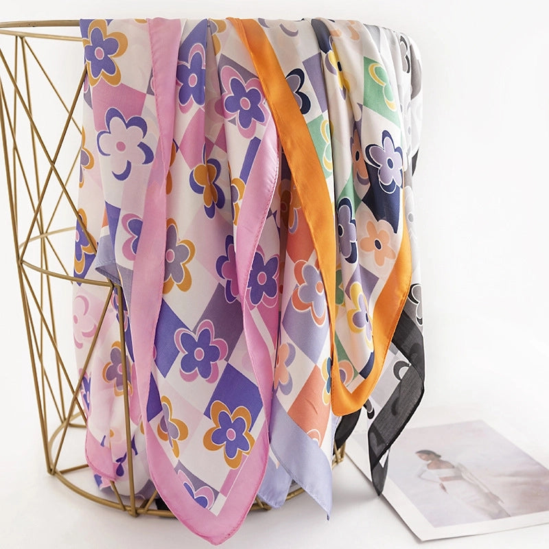 Women's Sweet Flower Polyester Silk Scarf