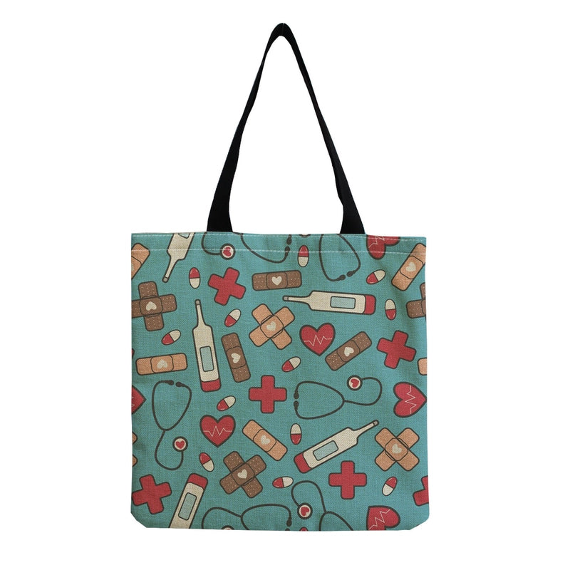 Women's Cotton And Linen Letter Nurse Heart Shape Classic Style Square Open Tote Bag