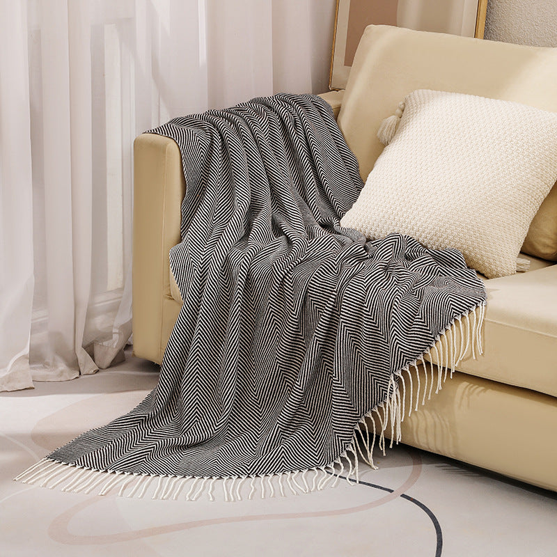 100% Cotton Luxury Herringbone Large Sofa Bed Throw Blanket Fringed Tweed Soft