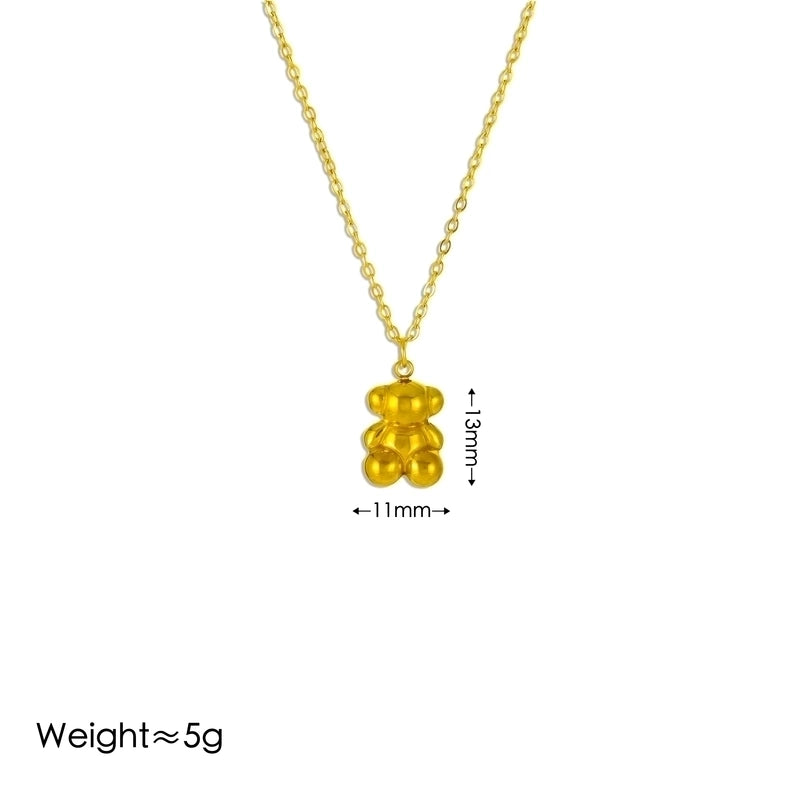 Cute Vintage Style Minimalist Little Bear 304 Stainless Steel 18K Gold Plated Jewelry Set