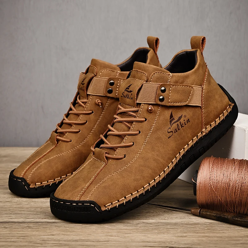 ugg New 2024 Handmade Leather Casual Men Shoes Design Sneakers Man Breathable Leather Shoes Men Ankle Boots Outdoor