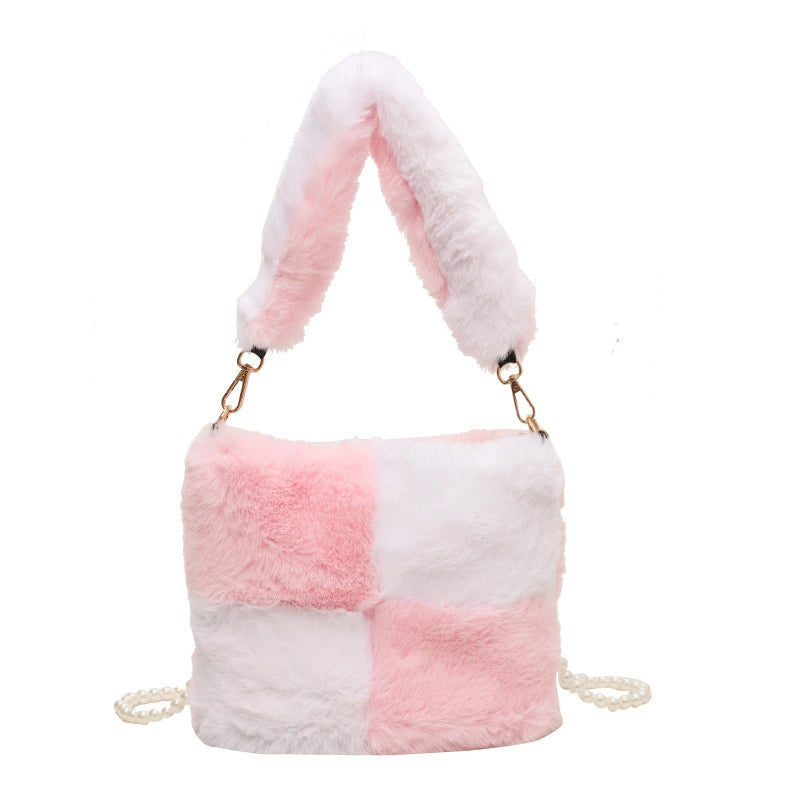 Women's Plush Solid Color Streetwear Square Zipper Shoulder Bag