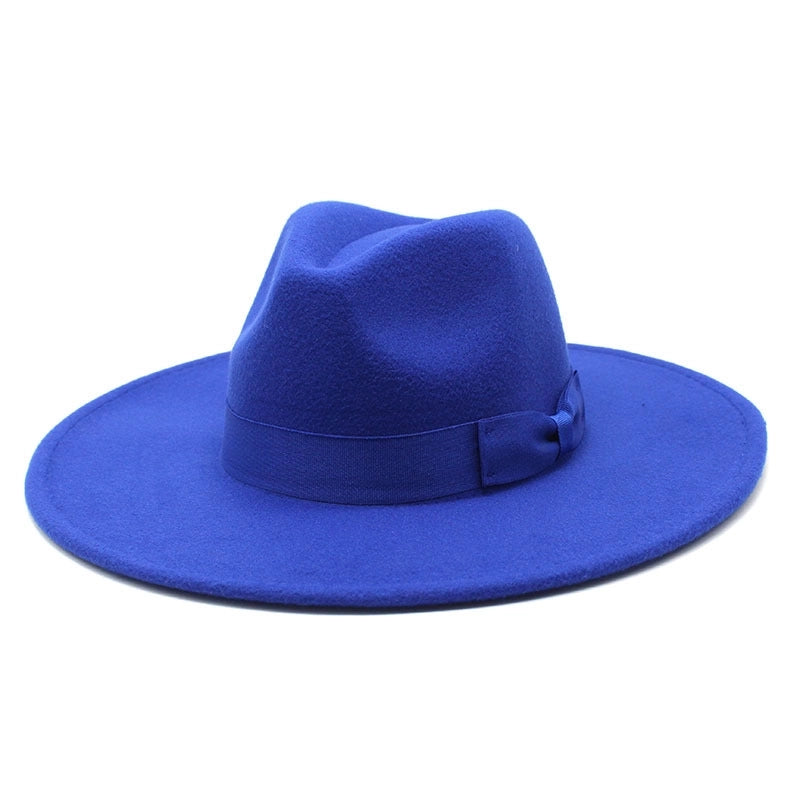 Unisex Basic Vintage Style Solid Color Bowknot Big Eaves Flat Eaves Fedora Hat
