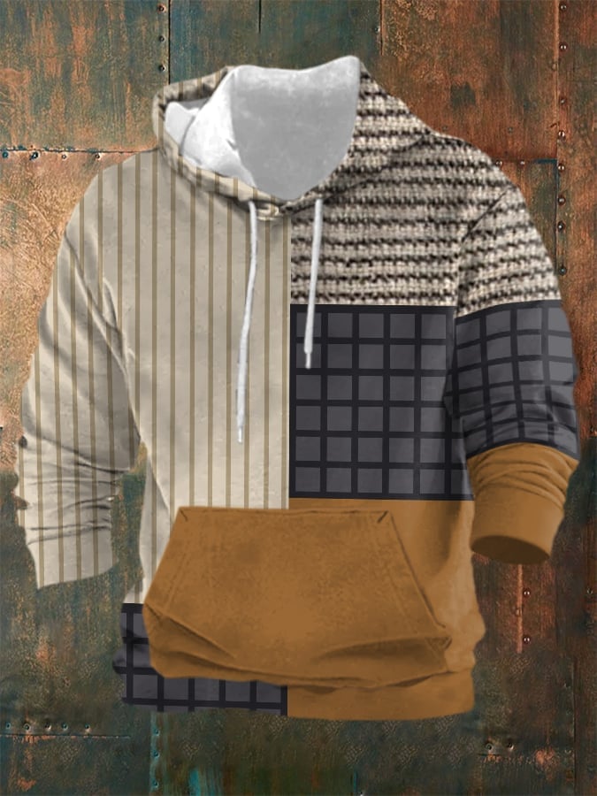 Men's Vintage Color Block Casual Hoodie