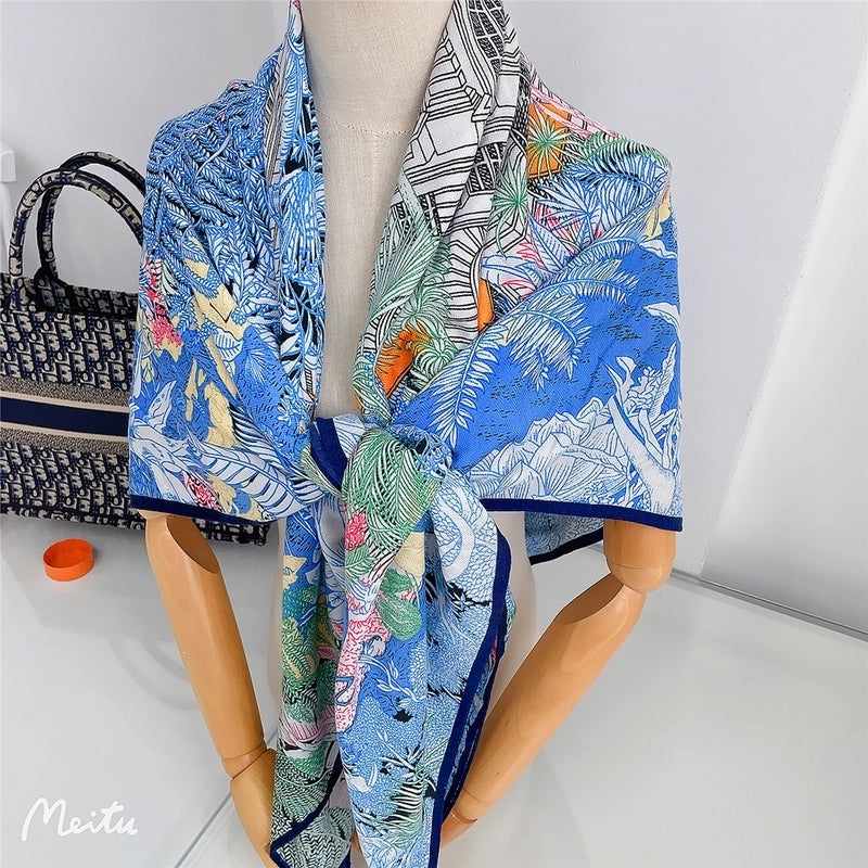Women's Elegant Business Basic House Plant Imitation Silk Wool Scarf