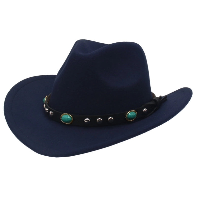 New Ethnic Style Tibetan Western Cowboy Hat Top Hat Autumn And Winter Men's And Women's Felt Hat Curling Jazz Hat Trendy