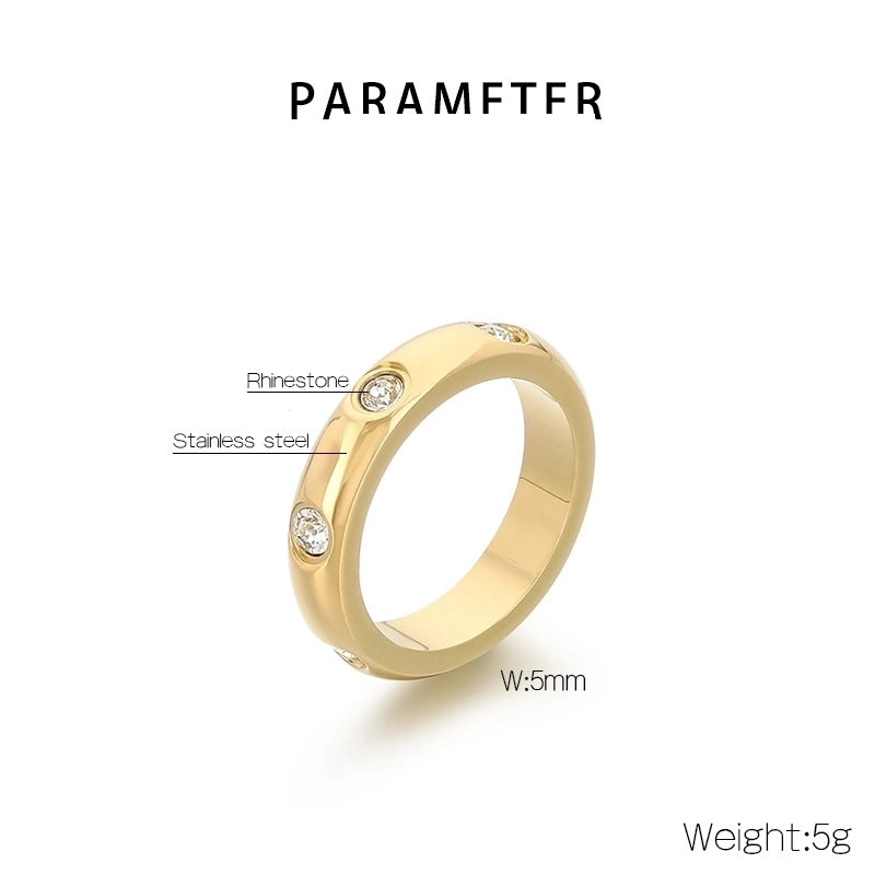 Minimalist Round 304 Stainless Steel Zircon 18K Gold Plated Inlay Rings