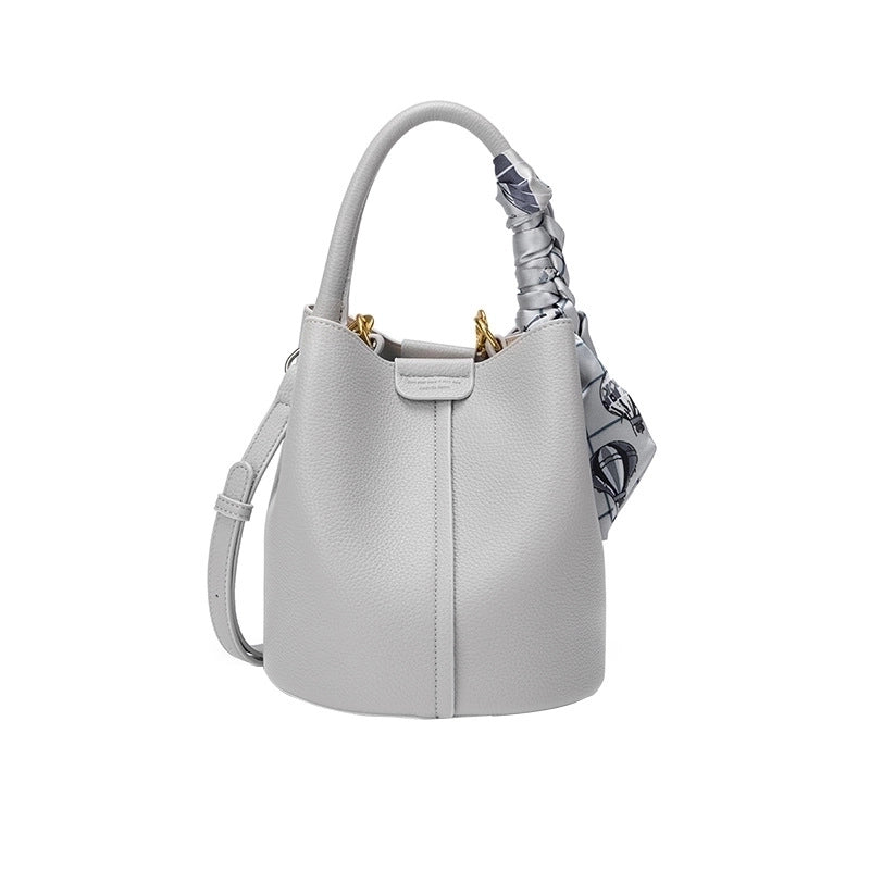Women's Medium Leather Solid Color Elegant Bucket Open Bucket Bag