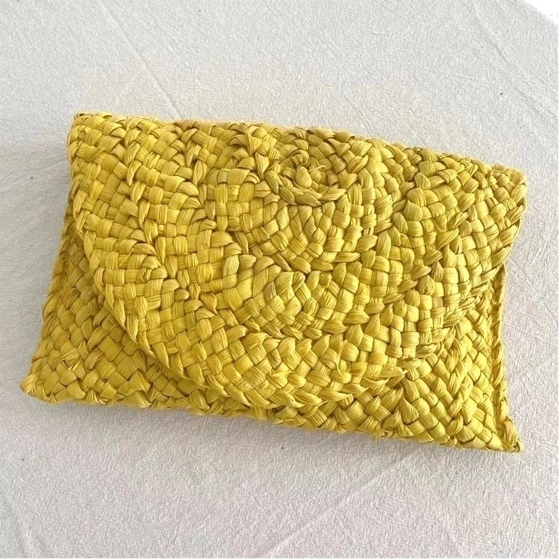 Yellow Red Green Straw Solid Color Square Weave Evening Bags