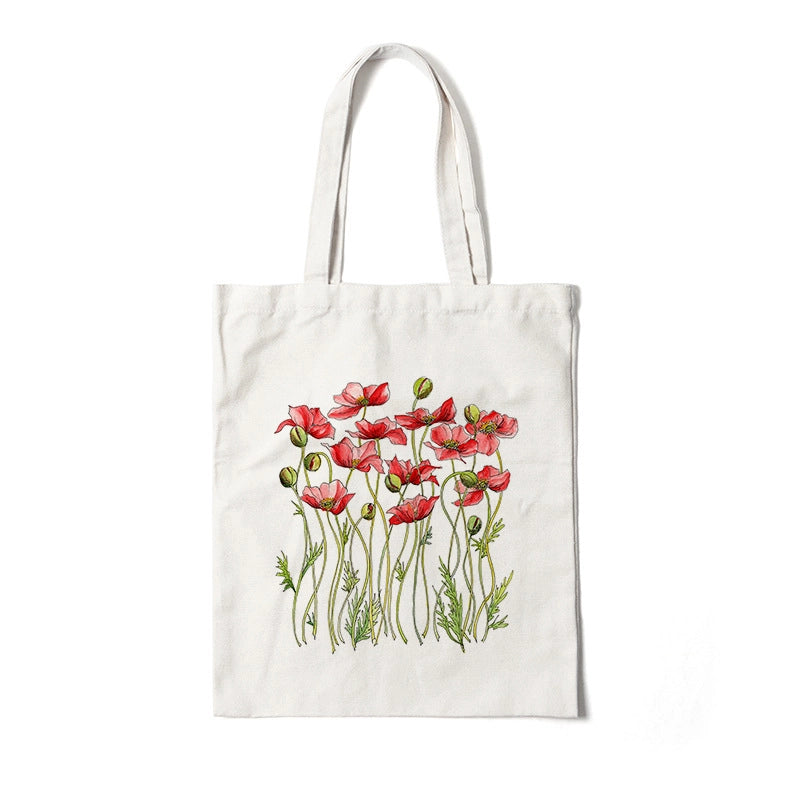 Women's Medium Canvas Flower Basic Classic Style Square Open Canvas Bag