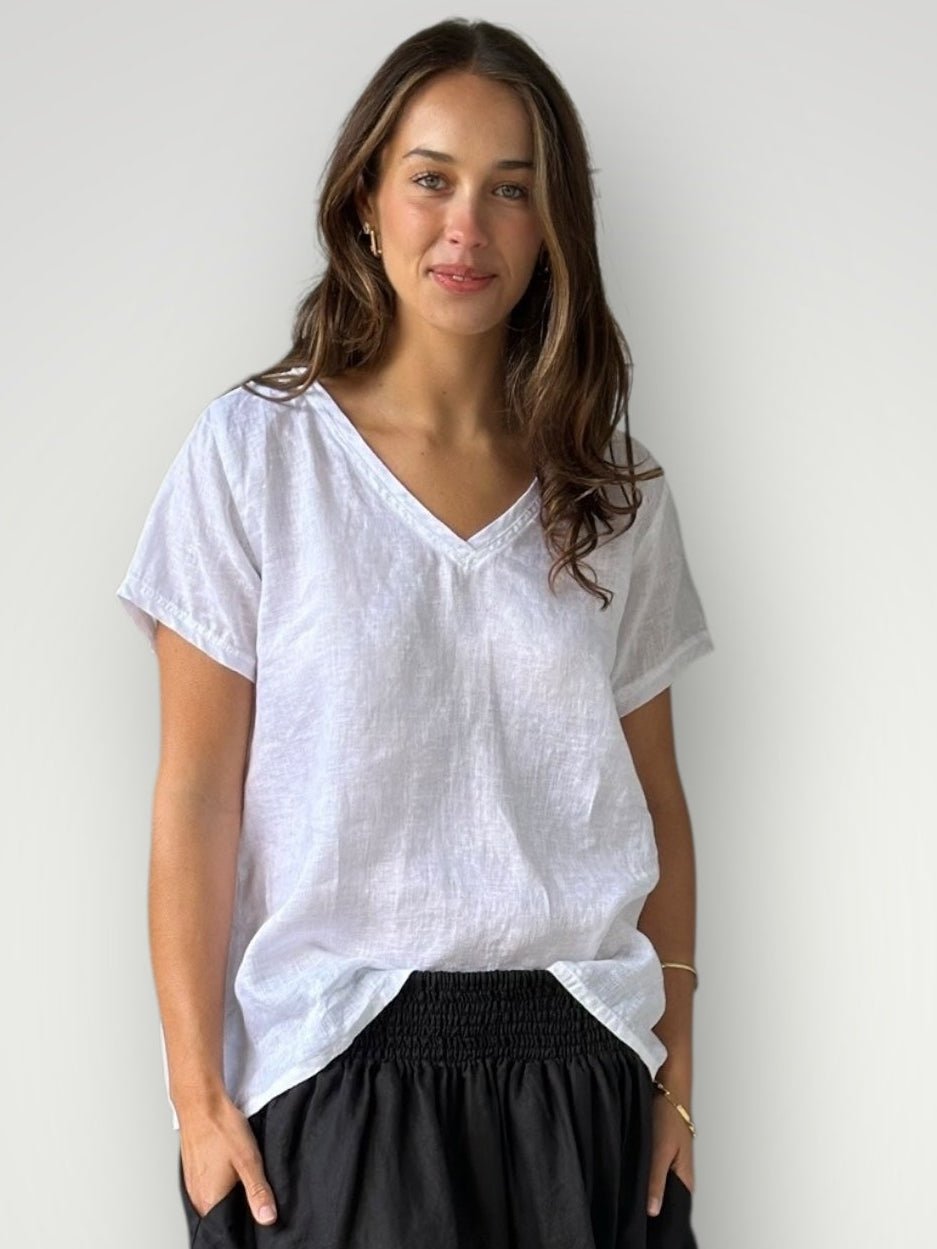 ellie top v neck-white linen