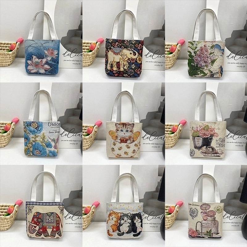 Women's Small Spring&Summer Canvas Printing Cute Open Handbag