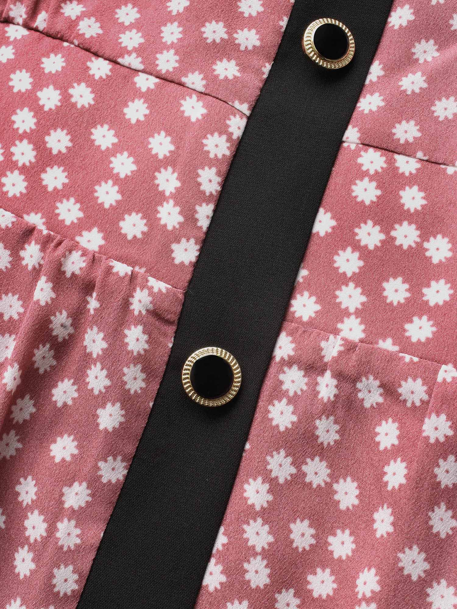 Ditsy Floral Contrast Trim Button Detail Dress